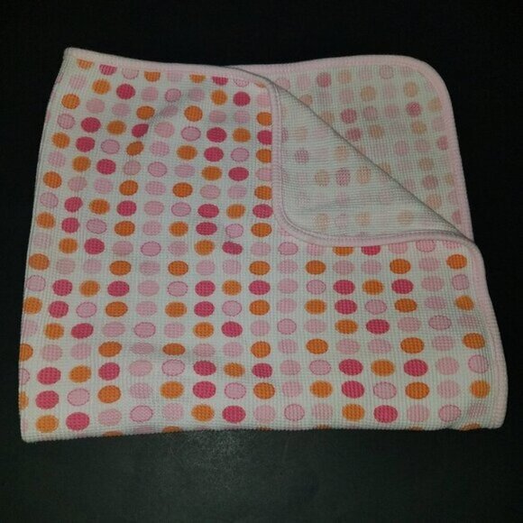 Spasilk Pink Orange Polka Dot Waffle Baby Blanket - Picture 1 of 5